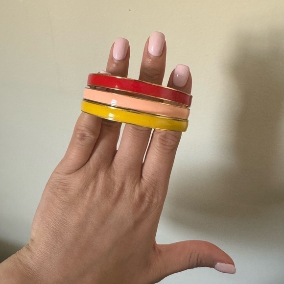 Multicolored pink, red and yellow gold toned costume bracelets - Picture 2 of 7